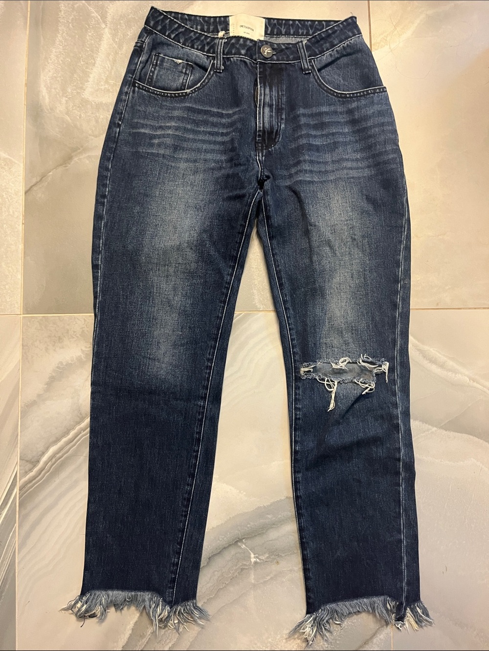 One Teaspoon Dark Blue Distressed Straight Jeans